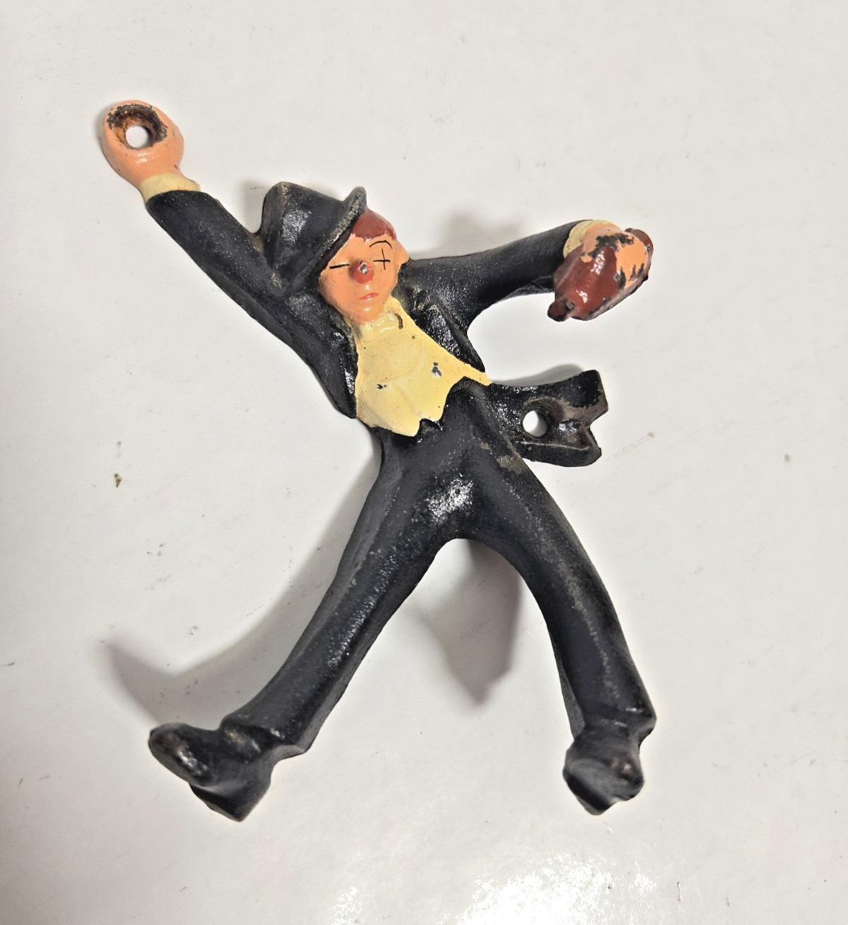 Vtg MCM Cast Iron Drunk Man Top Hat Black Suit Hanging Bar Bottle Beer Opener