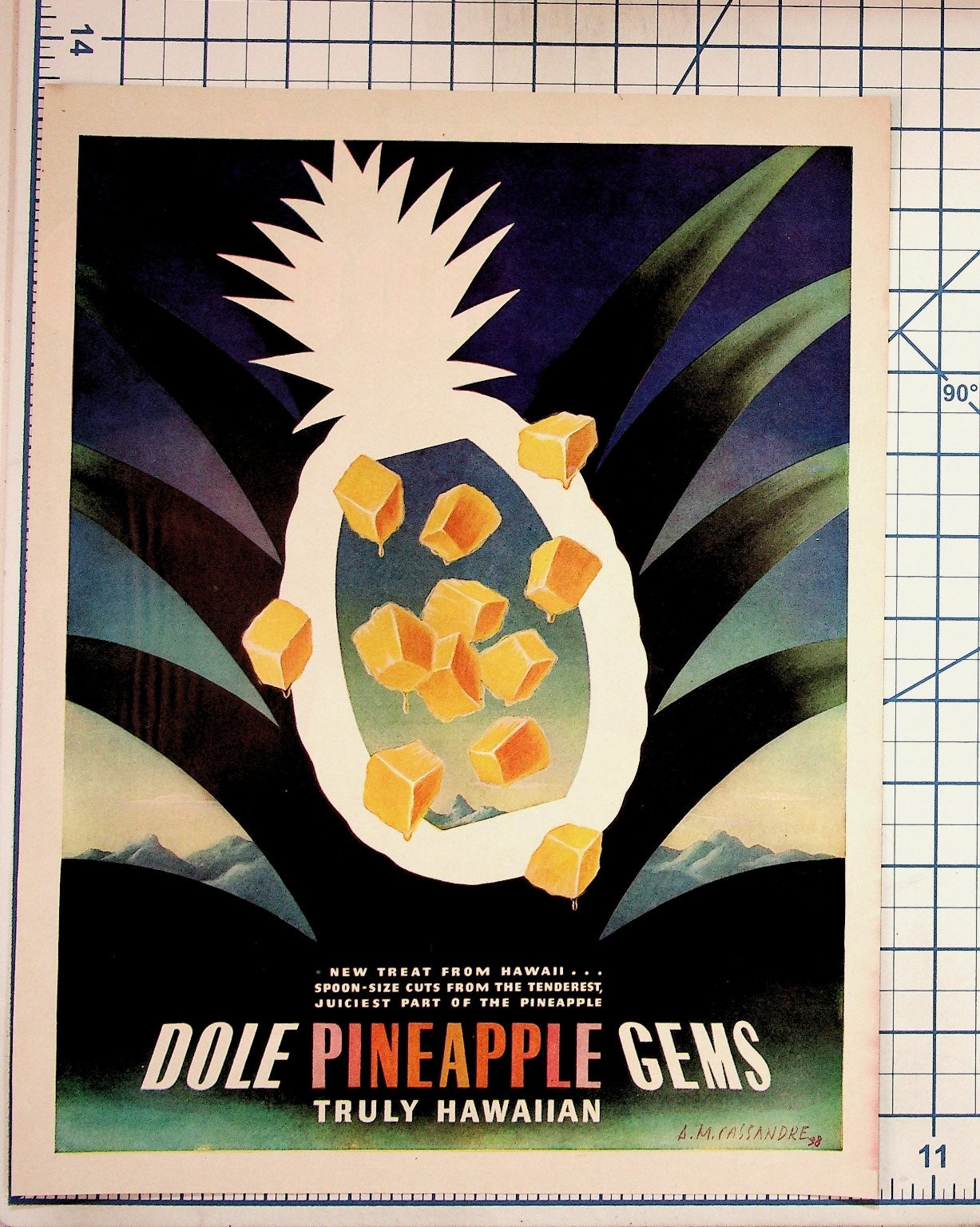 1938 A.M. Cassandre Dole Pineapple Gems Vintage Food Ad Print Hawaii Art Deco 1938 A.M. Cassandre Dole Pineapple Gems Vintage Food Ad Print Hawaii Art Deco