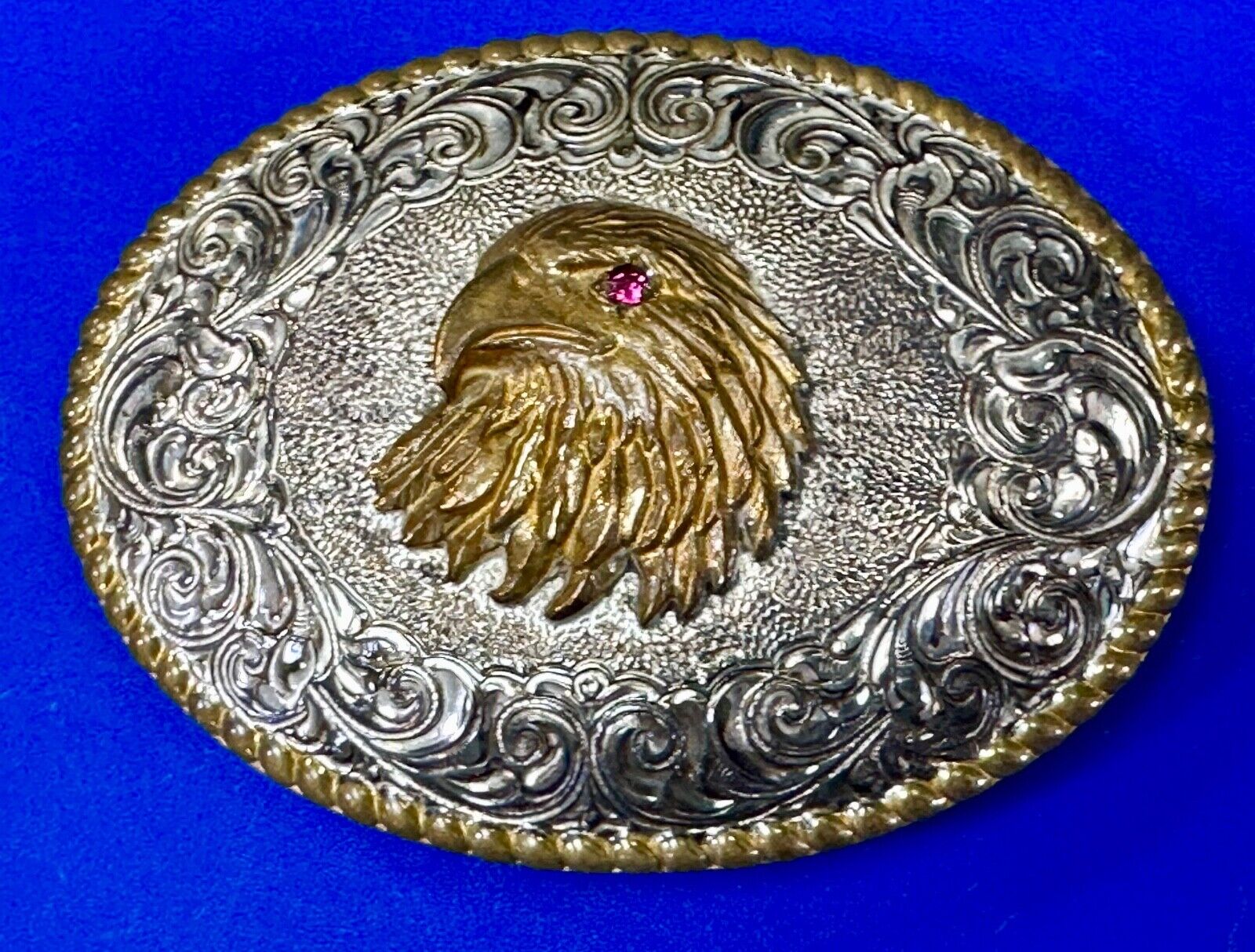 Patriotic USA American Bald Eagle Head with ruby red eye belt buckle by Crumrine