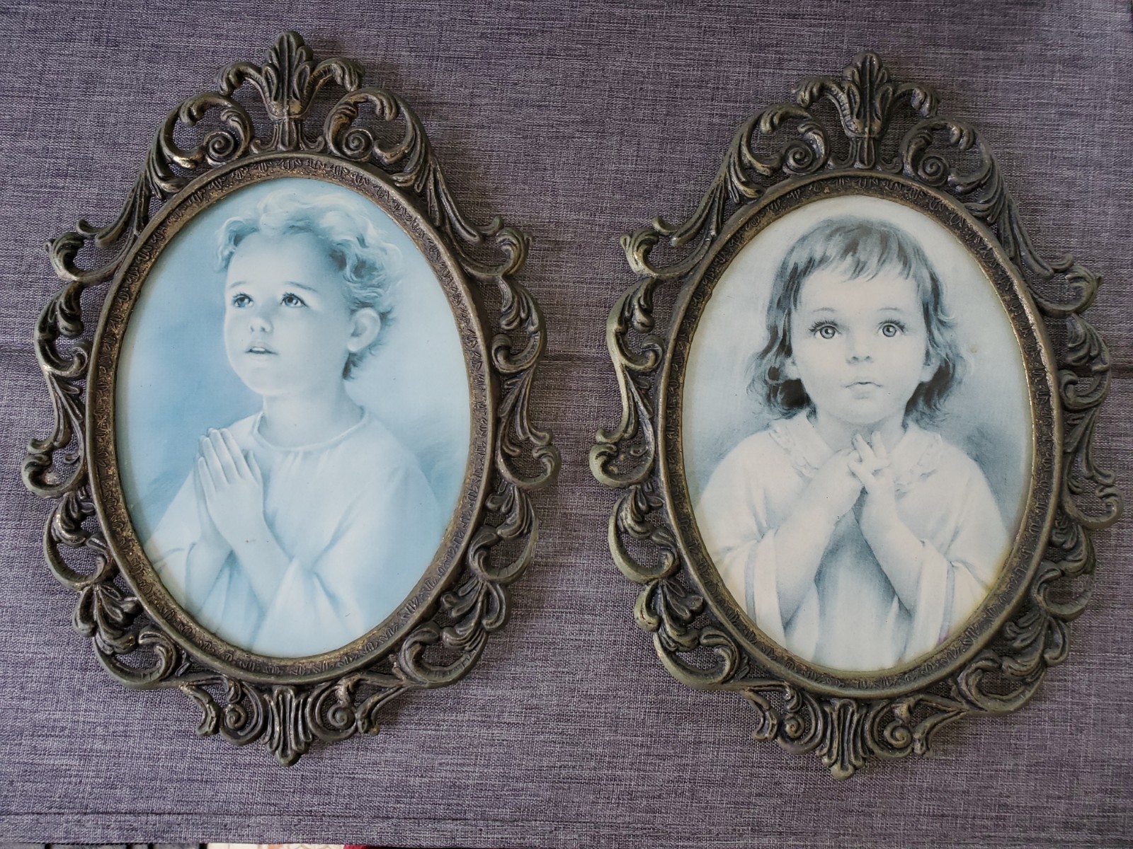  Vintage Praying Children Ornate Metal Frame