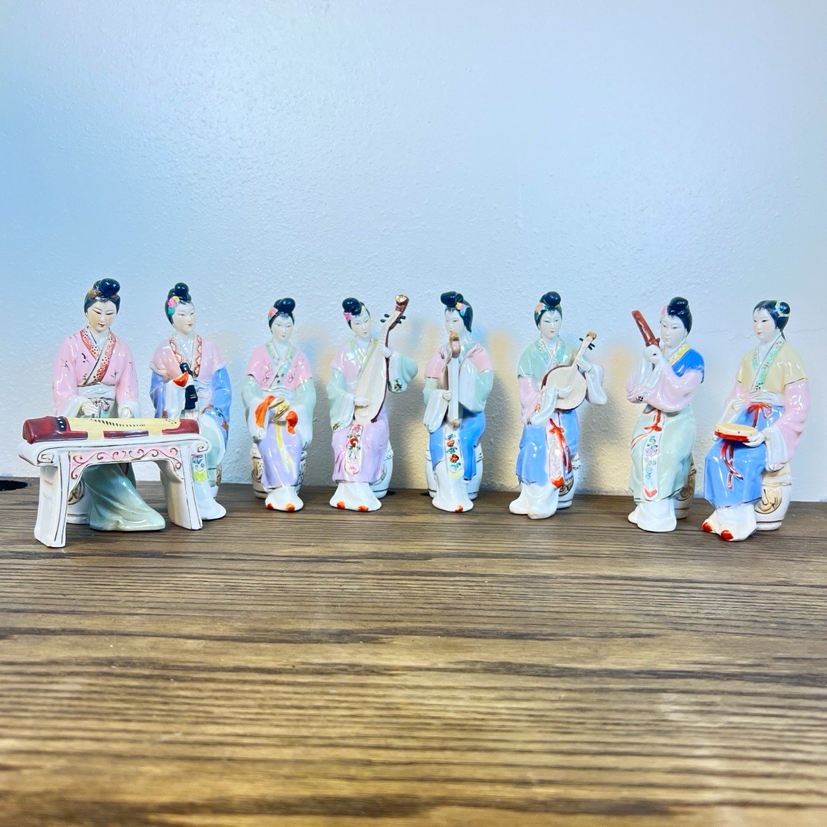 Vintage Chinese Porcelain 8 Ladies Musicians Figurines ST Hand Painted Style Set