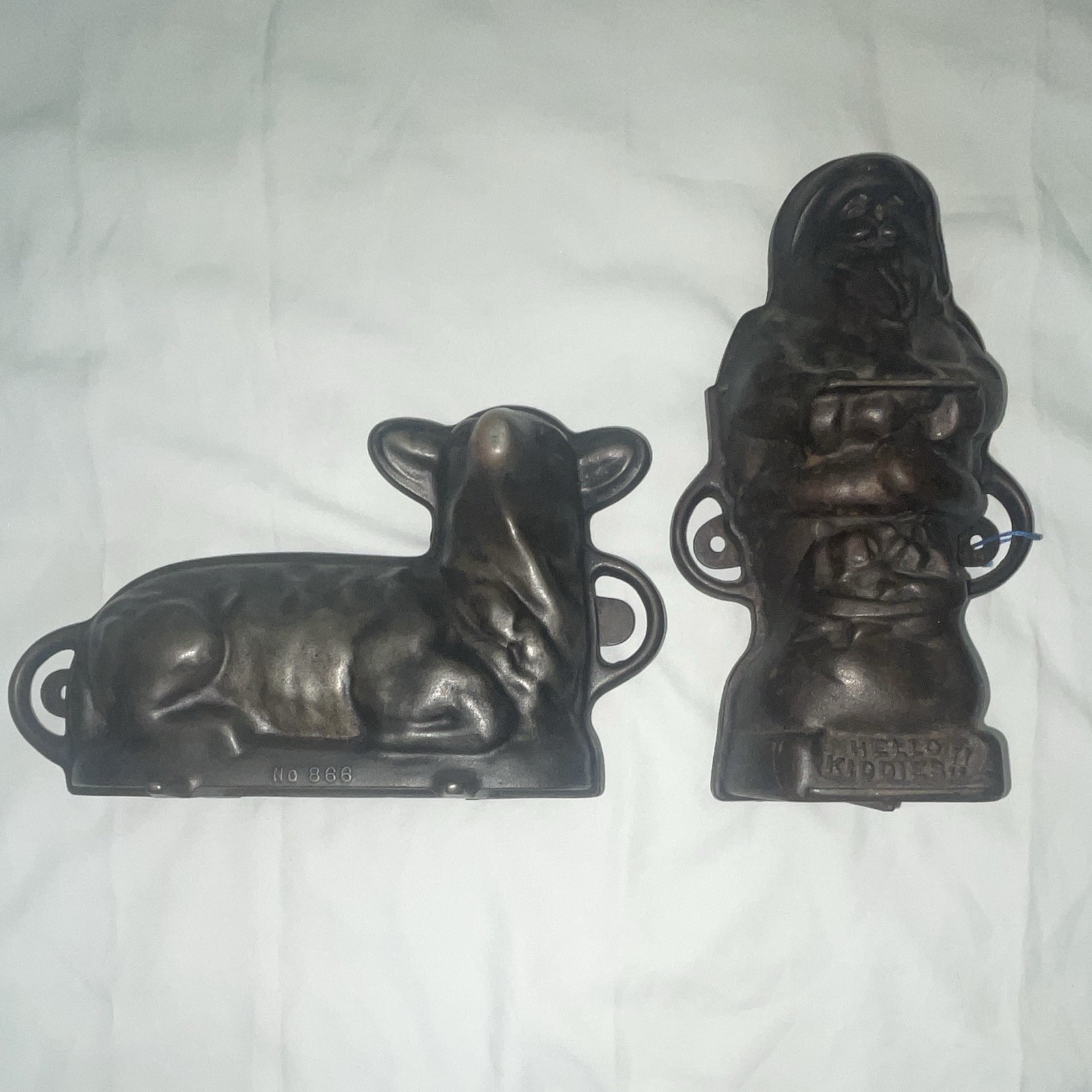 Vintage GRISWOLD Cast Iron Cake Mold Set - Santa Claus 897 & Easter Lamb 866