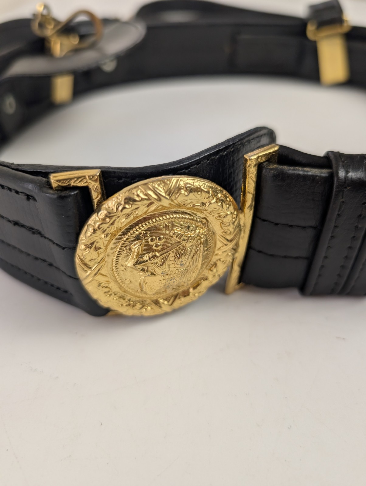 Vintage Gemsco Black Leather Sam Browne Military Belt Shoulder Strap Brass... Vintage Gemsco Black Leather Sam Browne Military Belt Shoulder Strap Brass...