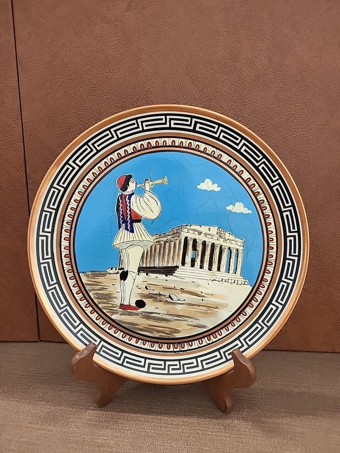 Vintage Parthenon Copper Wall Hanging Plate Hand Made In Greece, 9-1/2\