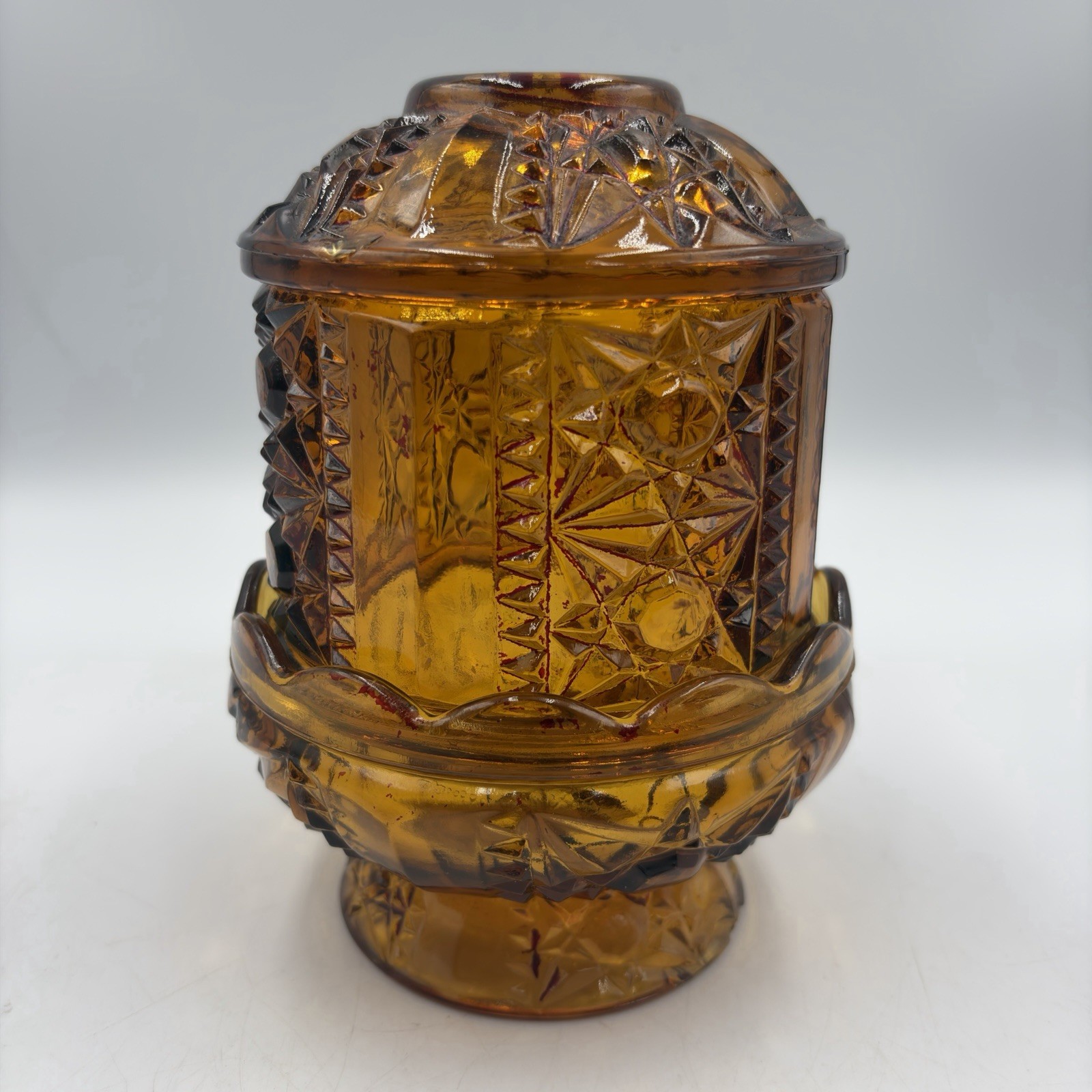 VTG Indiana Glass Amber Stars & Bars ~6.5