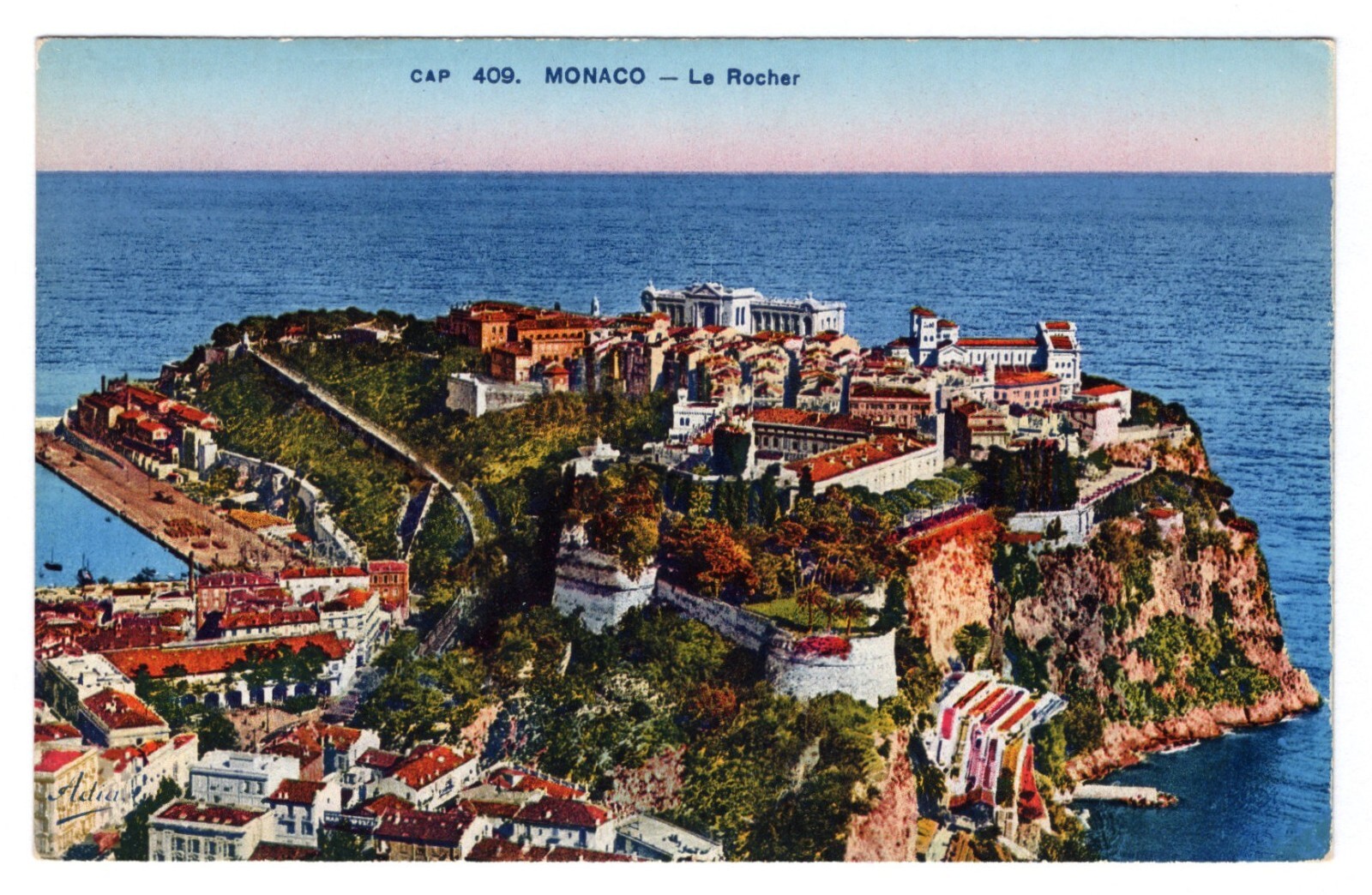 Monaco Le Rocher The Rock UNP Photochrome Vtg Postcard Mediterranean Sea