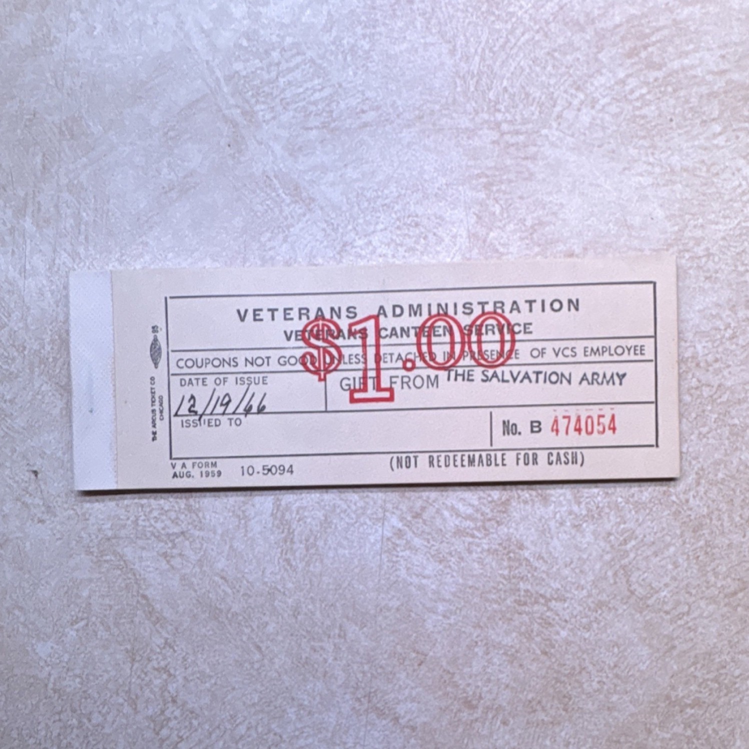 1946 Veterans Administration Canteen Service Coupon Book for Veterans\' Groups