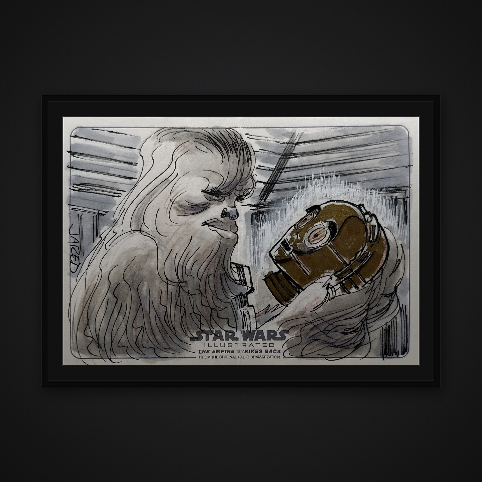 2015 Star Wars Illustrated ESB Panorama Sketch 1/1 Jared Hickman Chewbacca C-3PO