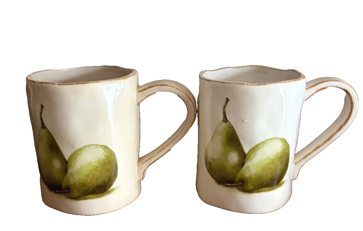 Vtg Magenta M Stamp Green Pears Ceramic Coffee Mugs Artisan Set of 2 Rare Vtg Magenta M Stamp Green Pears Ceramic Coffee Mugs Artisan Set of 2 Rare
