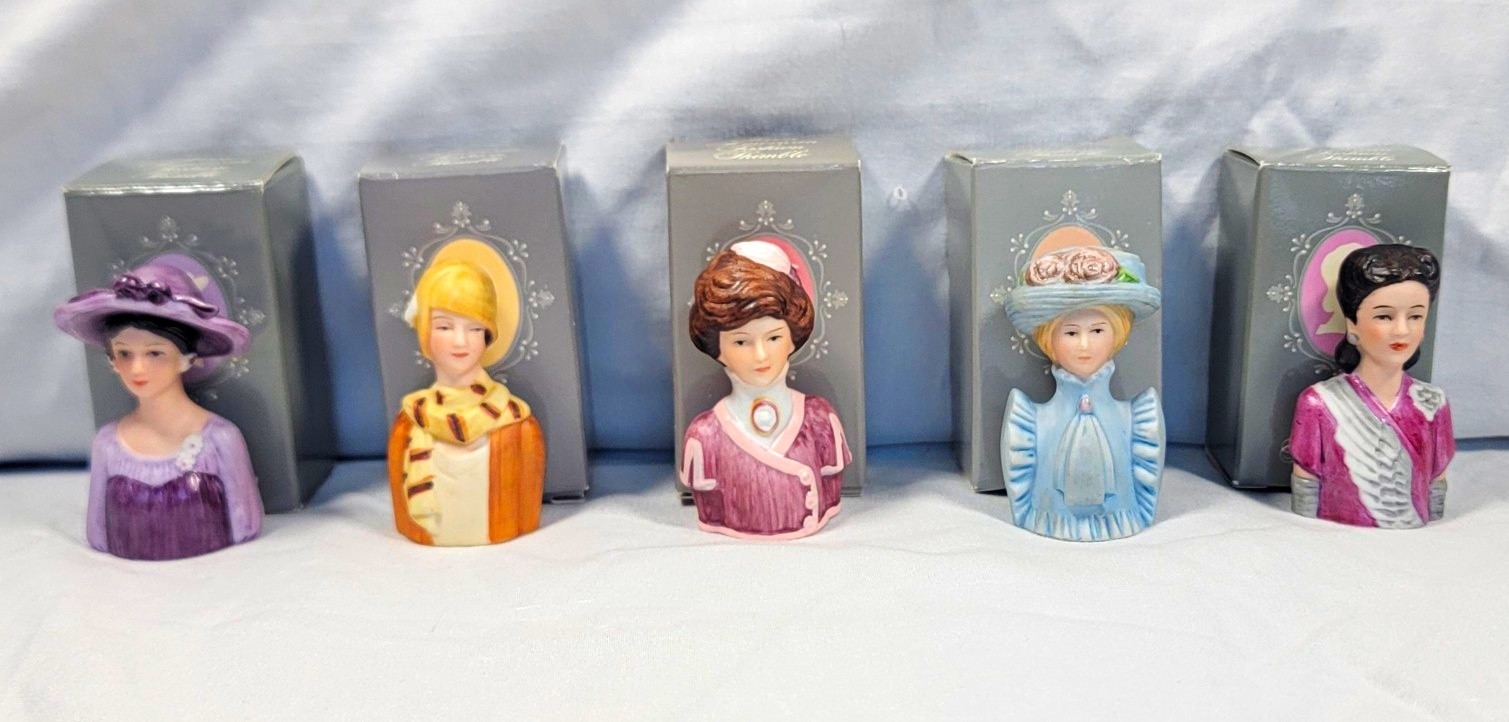 Vintage Avon American Fashion Porcelain Thimbles Set of 5 1980s Original NIB 
