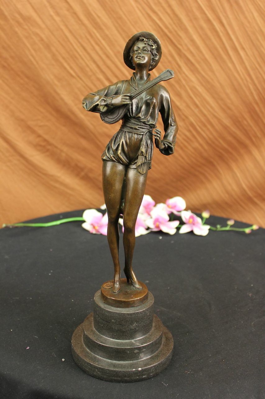 Handcrafted Austrian Girl Mandolin Banjo Player Musician Statue  Bronze Lost Wax