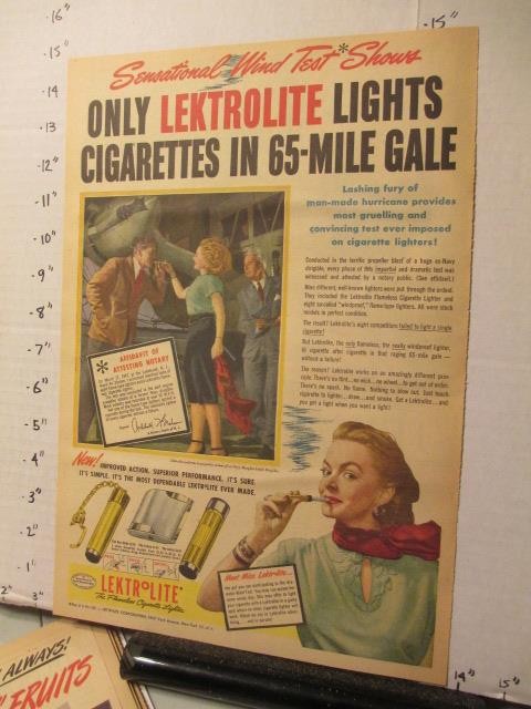 newspaper ad 1947 LEKTROLITE cigarette lighter 65mph wind Lakehurst NJ Navy test