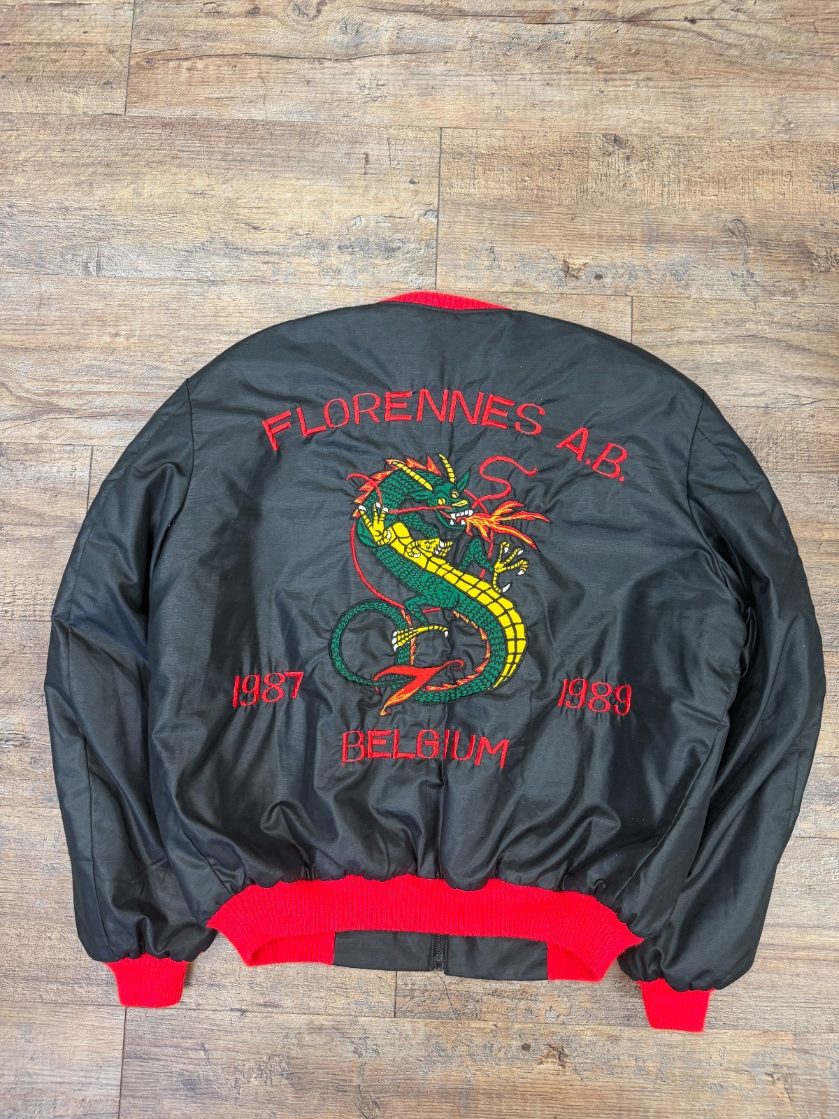 Vintage 1980's German Belguim Florennes Military Souvenir Jacket Black Sz: L