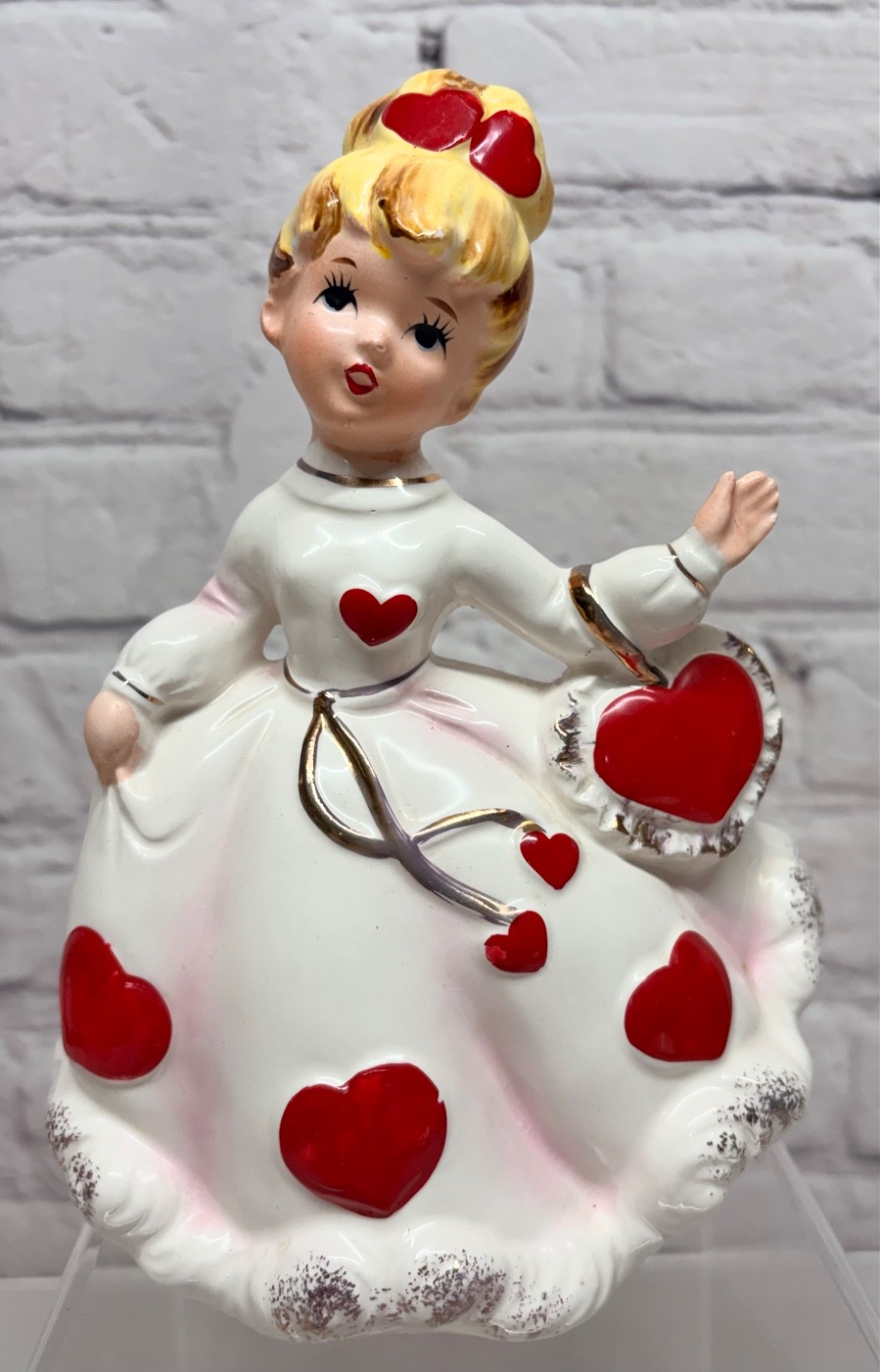 Vintage Relpo Valentine Heart Girl Planter  Heart Purse A-1840