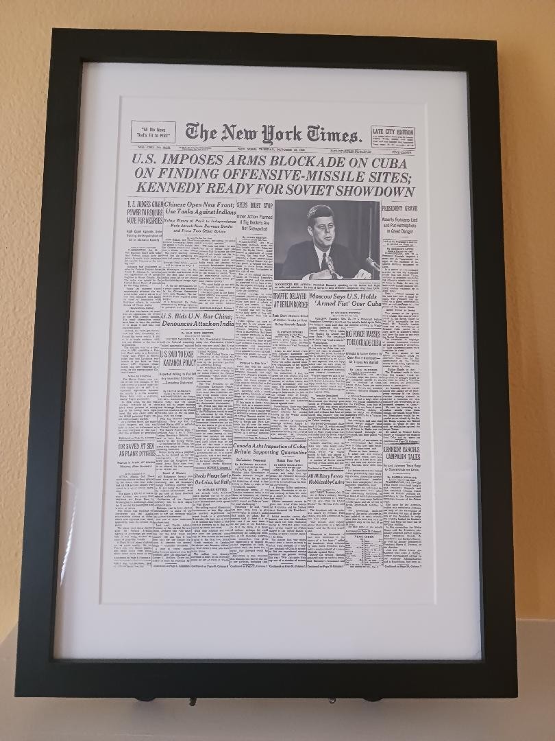 The New York Times Reprint Framed John F. Kennedy and Cuban Missile Crisis The New York Times Reprint Framed John F. Kennedy and Cuban Missile Crisis