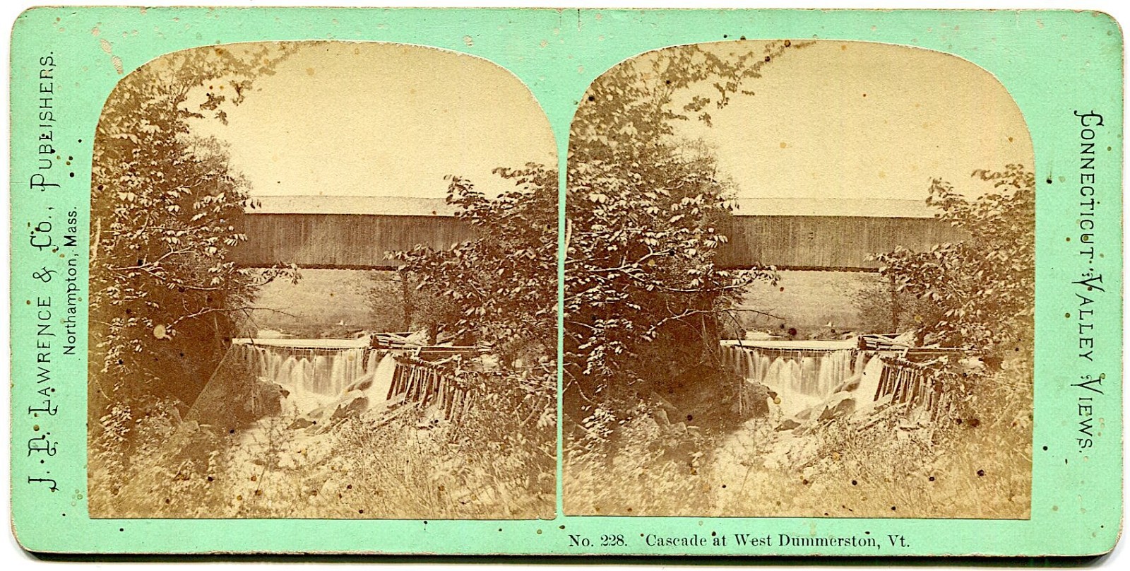 West Dummerston Vermont Covered Bridge & Waterfall 1870s Stereoview Photo