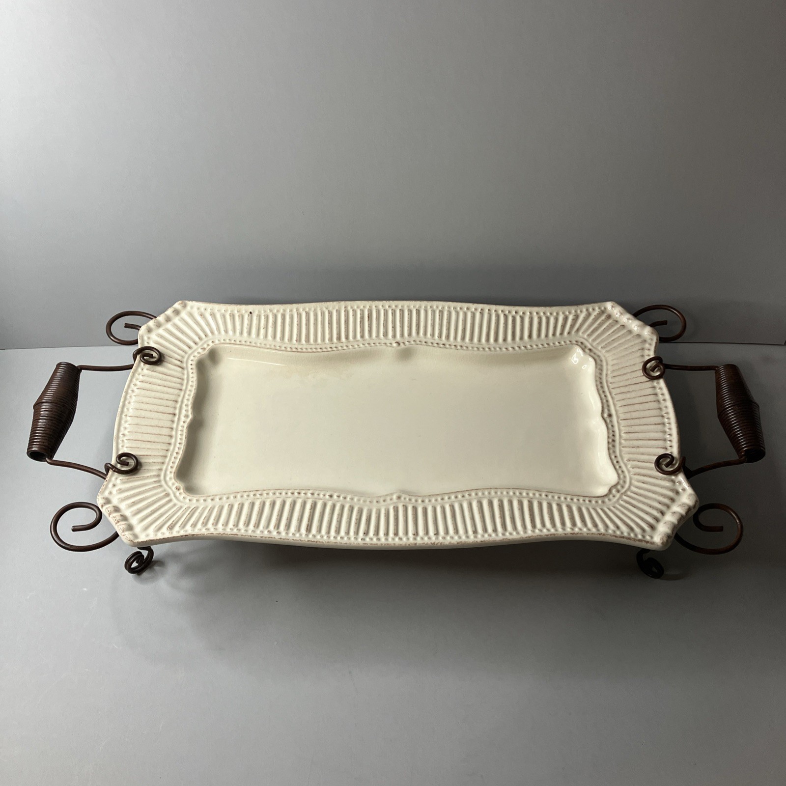 Department 56 Aristocrat 16” Serving Tray With Wire Handle And Leg Rare