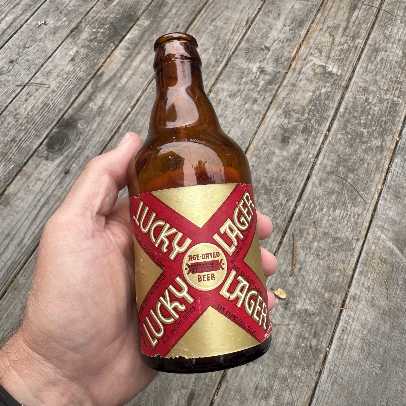 ~Vintage LUCKY Lager STEINIE Beer Bottle~IRTP~Paper Label~SAN FRANCISCO CA~1943~ ~Vintage LUCKY Lager STEINIE Beer Bottle~IRTP~Paper Label~SAN FRANCISCO CA~1943~