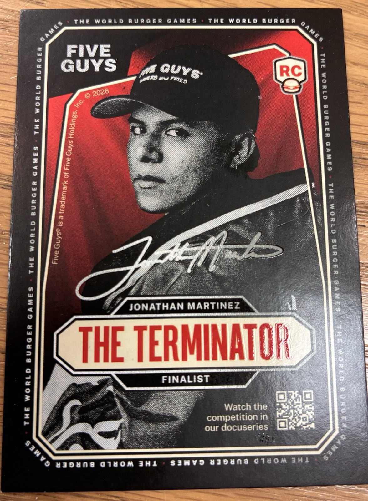 Five Guys World Burger Games Card Jonathan Martinez The Terminator Five Guys World Burger Games Card Jonathan Martinez The Terminator