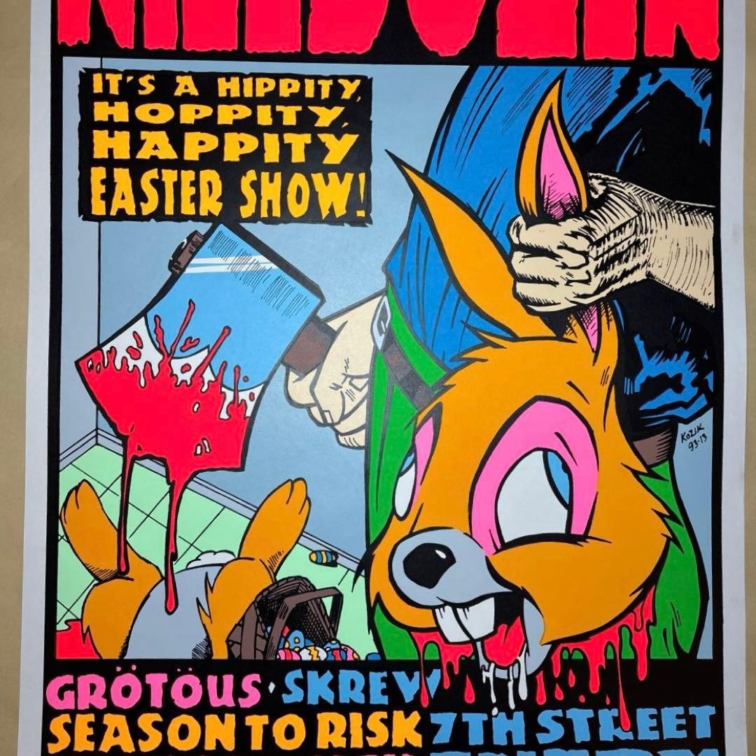 FRANK KOZIK KILLDOZER 1993 Rabbit Illustration Silkscreen Poster Signed