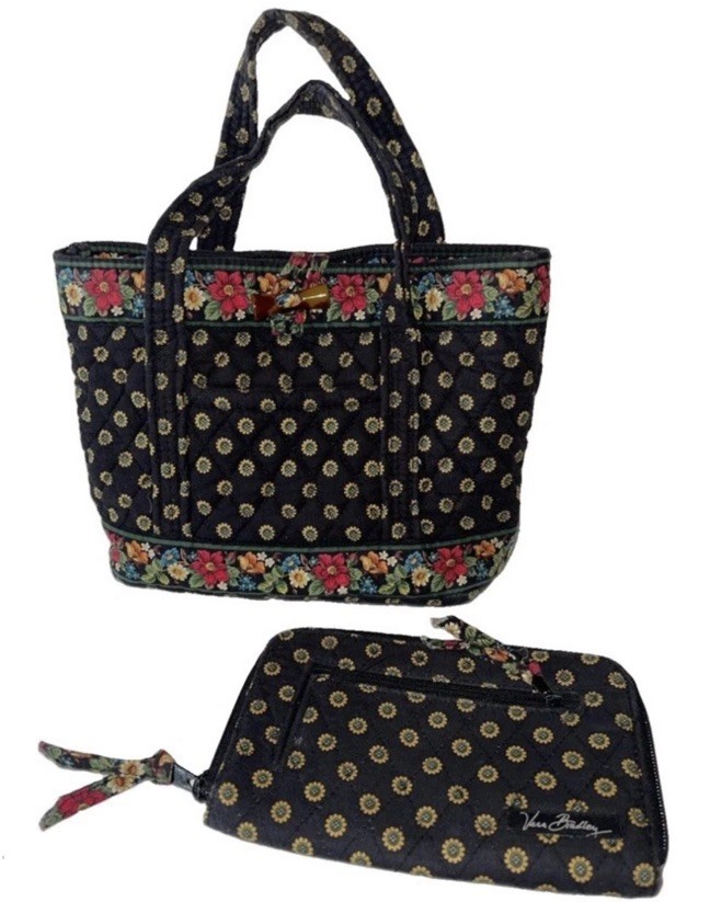 Cute 2 Piece Vera Bradley Little Betsy Purse & Wallet Black Retired Sunflowers Cute 2 Piece Vera Bradley Little Betsy Purse & Wallet Black Retired Sunflowers
