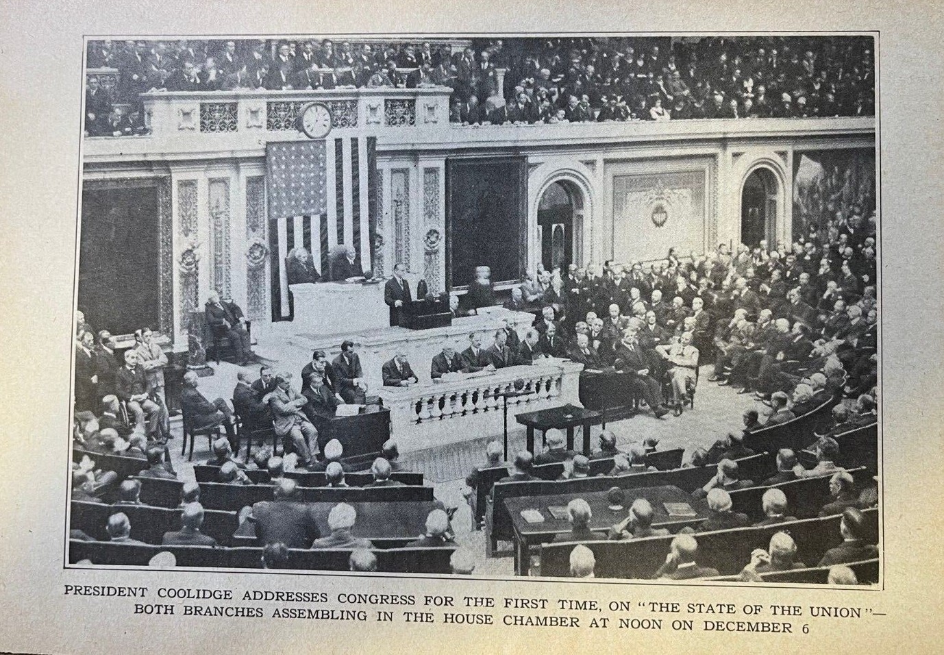 1924 Vintage Magazine Illustration President Calvin Coolidge Addressing Congress 1924 Vintage Magazine Illustration President Calvin Coolidge Addressing Congress