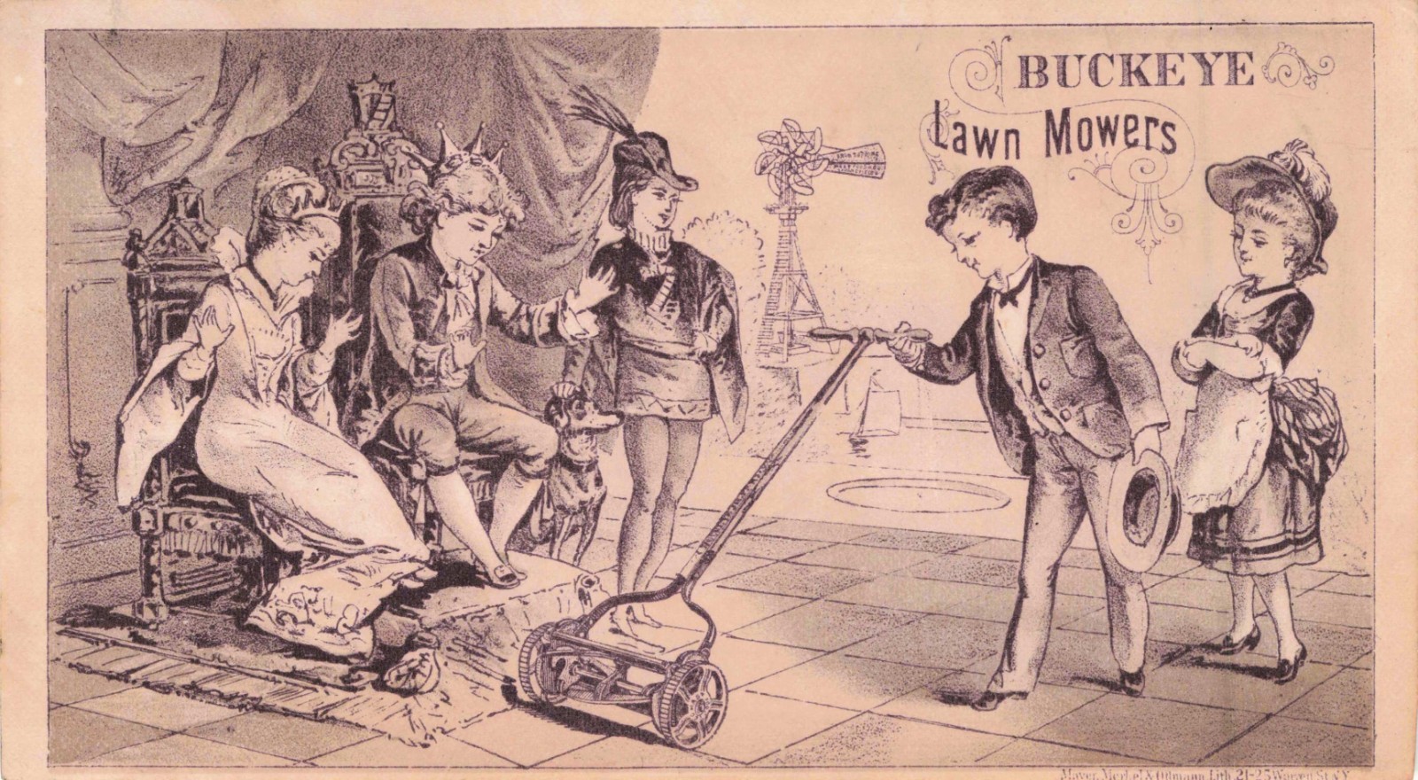 Antique Mayer Merkel & Ottmann The Buckeye Junior Lawn Mowers Trade Card