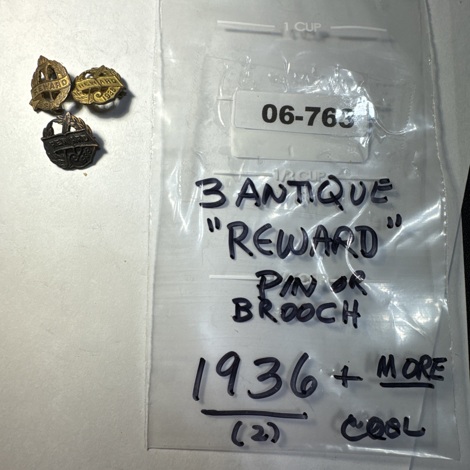 Lot of 3 Antique Reward Pin/Brooches 1936 + 1938 + Undated 06-763