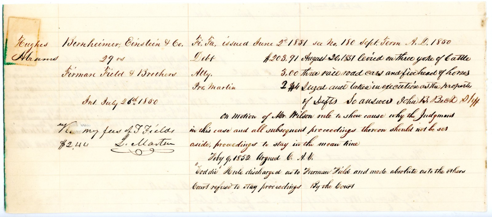 1851-1852 Pennsylvania Court Ledger Entries Bernheimer Einstein West Branch Bank 1851-1852 Pennsylvania Court Ledger Entries Bernheimer Einstein West Branch Bank