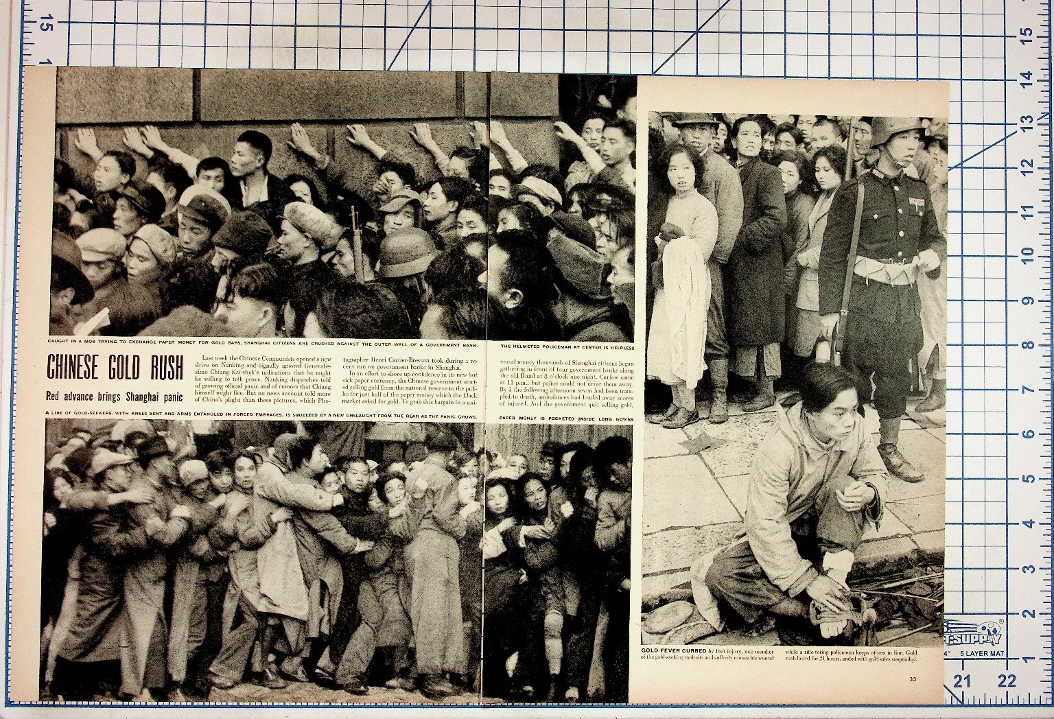 1948 Shanghai Chinese Gold Rush Panic Magazine Page Ephemera Cartier-Bresson 1948 Shanghai Chinese Gold Rush Panic Magazine Page Ephemera Cartier-Bresson