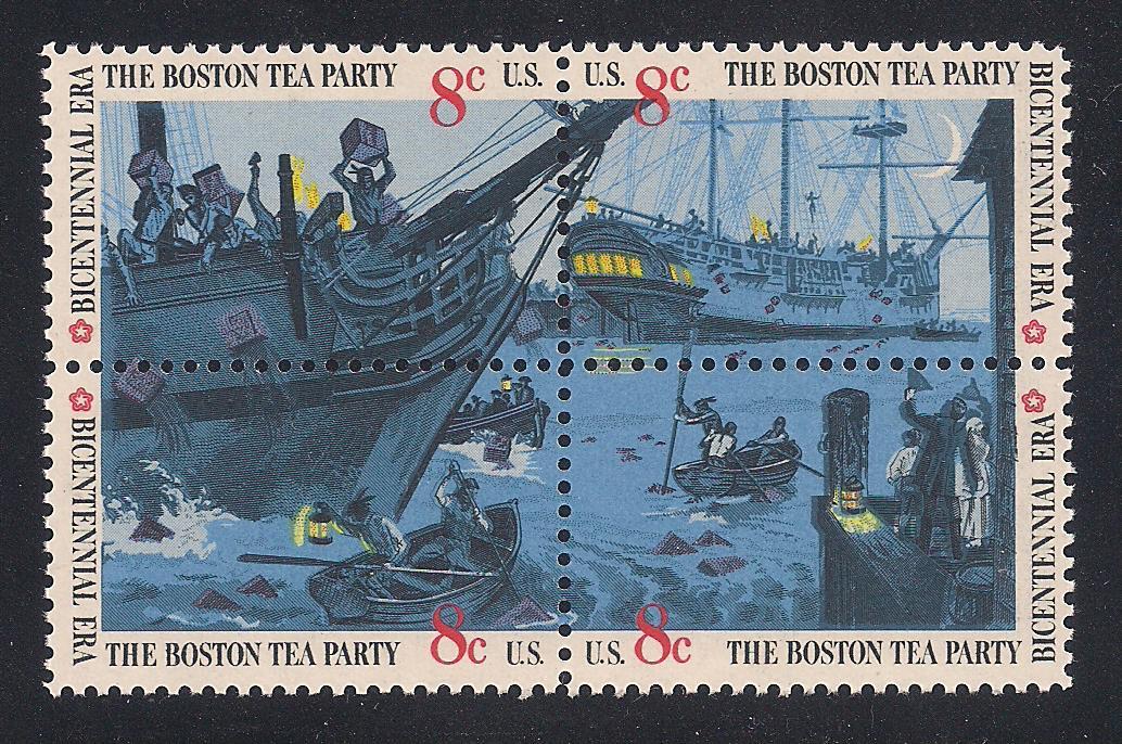 BOSTON TEA PARTY - AMERICAN REVOLUTION - SET OF 4 U.S. STAMPS - MINT CONDITION