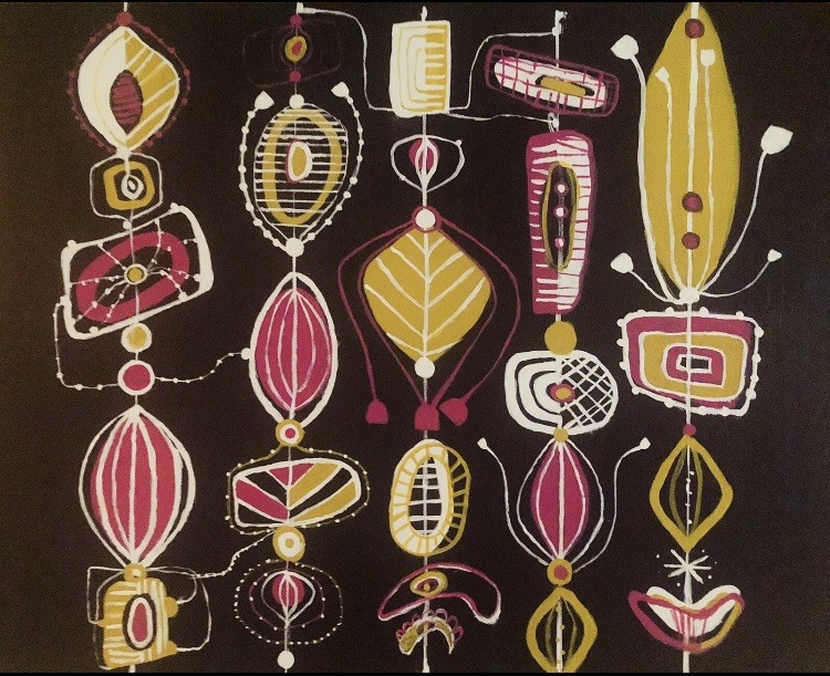 Mid Modern Atomic Tiki Mid Modern Abstract Acrylic Painting on Canvas 16x20