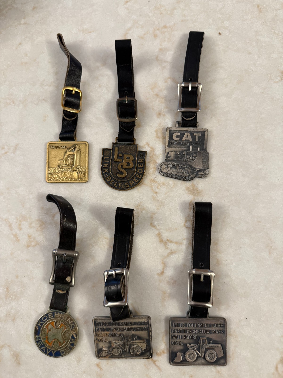 Vintage Lot Of 6 Antique Watch Fobs Construction Heavy Equipment Key Ring Fob