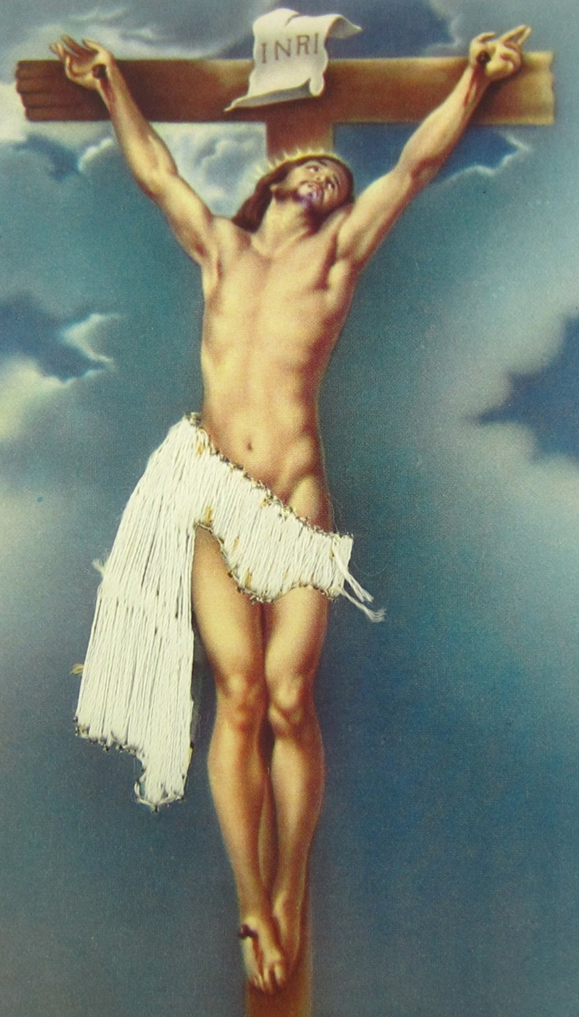 Vintage JESUS Holy Card EMBROIDERED CRUCIFIXION Catholic Holy Post Card