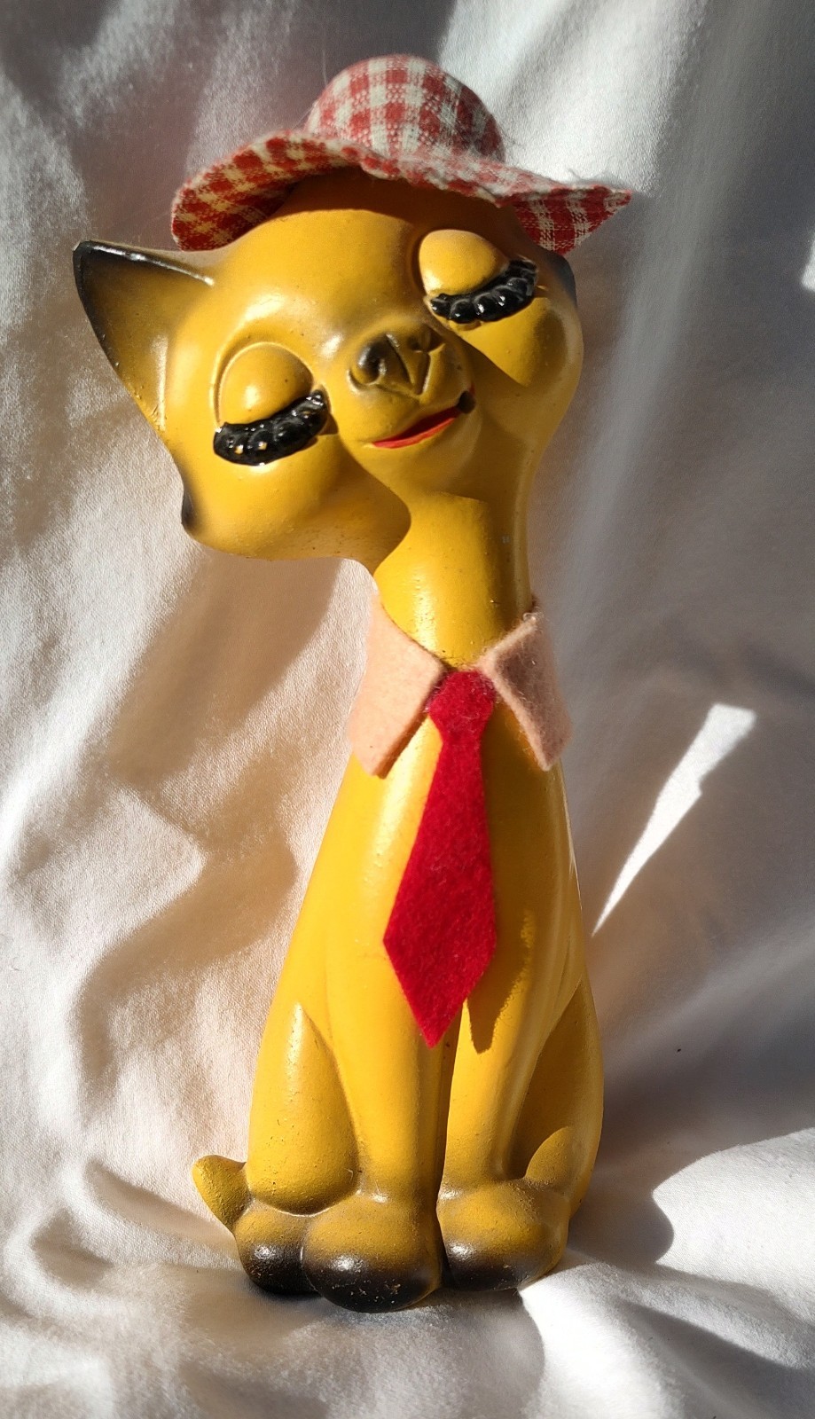 Vintage Norleans Mid-century Kitsch yellow anthropomorphic Ceramic Cat figurine
