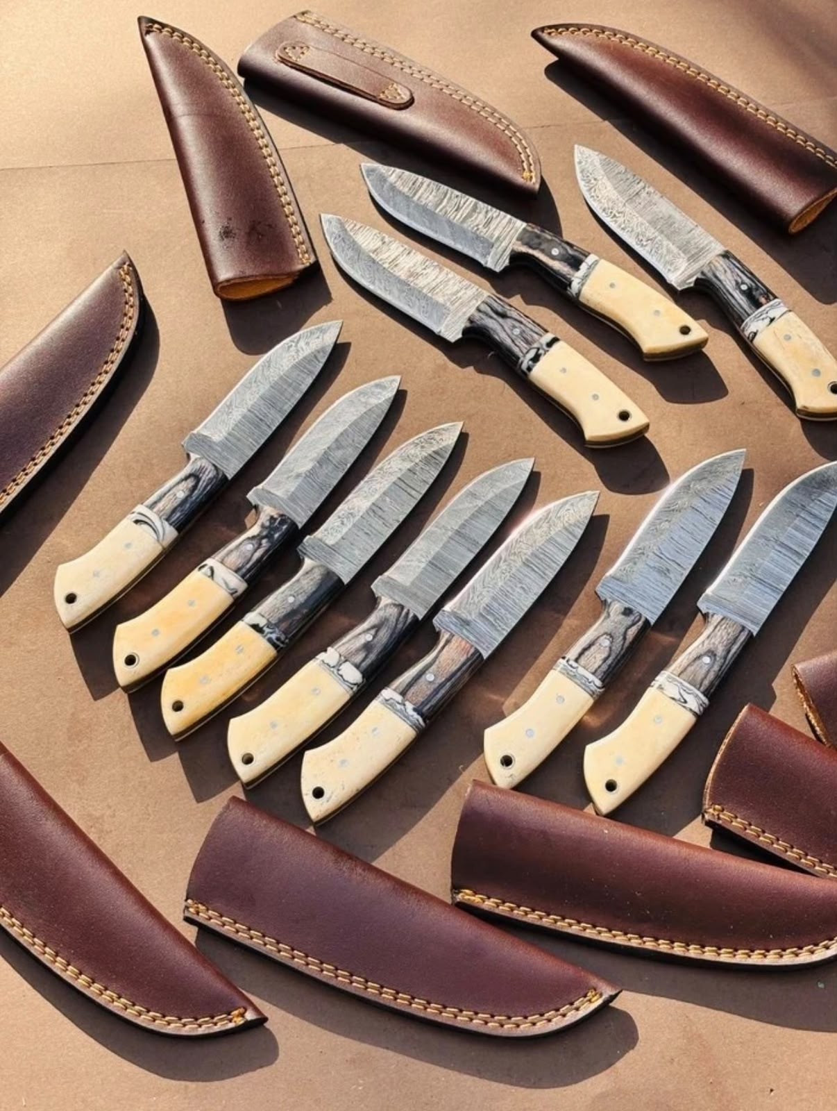 LOT OF 20PCS, 8'' HAND FORGED DAMASCUS STEEL FULL TANG KNIVES  W/SHEATHS