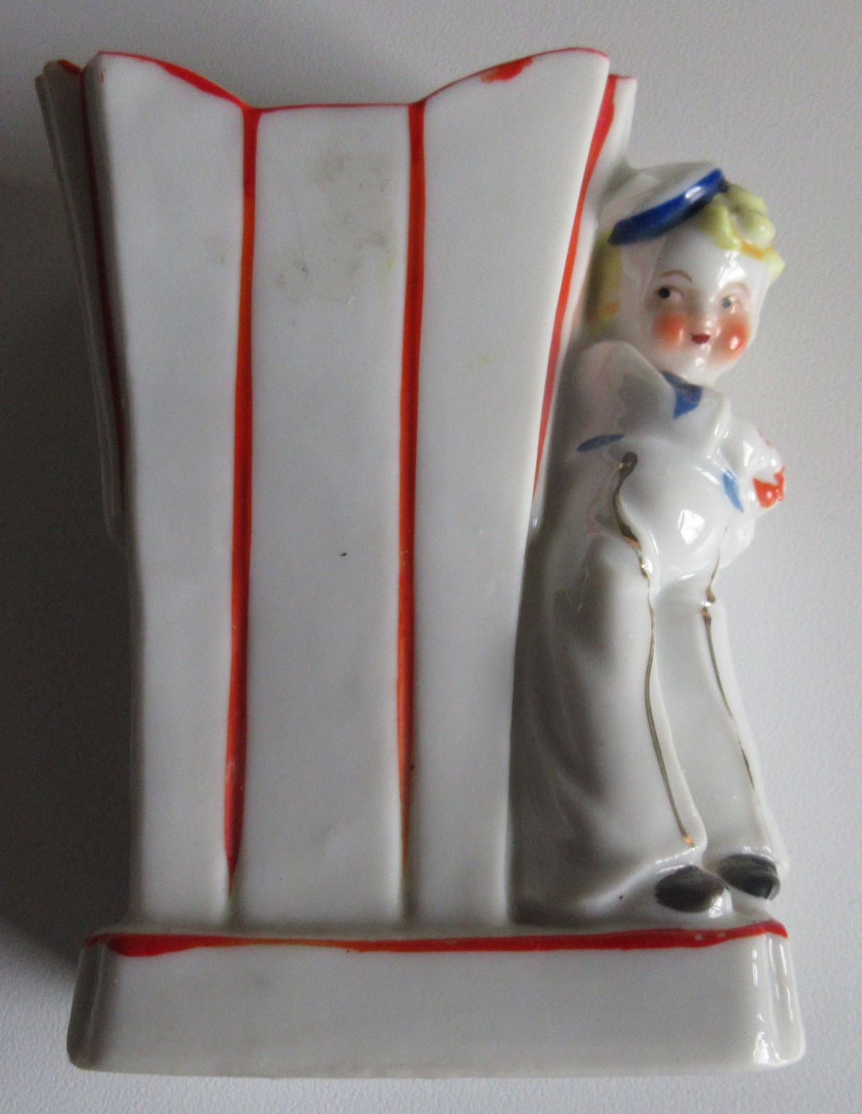 Vintage Sailor Boy Vase Art Deco Influence JAPAN Gold Trim Blonde Holds Flowers Vintage Sailor Boy Vase Art Deco Influence JAPAN Gold Trim Blonde Holds Flowers