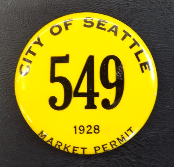 RARE VINTAGE 1928 CITY OF SEATTLE MARKET PERMIT PINBACK BUTTON Washington