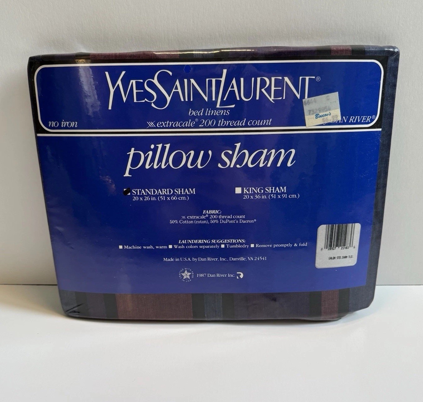 Yves Saint Laurent YSL By Dan River 1987 Pillow Sham Standard Brand New Striped Yves Saint Laurent YSL By Dan River 1987 Pillow Sham Standard Brand New Striped