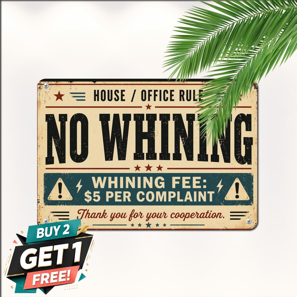 No Whining Rule Statement Metal Sign Funny Home Office Wall Decor Plaque 8x12