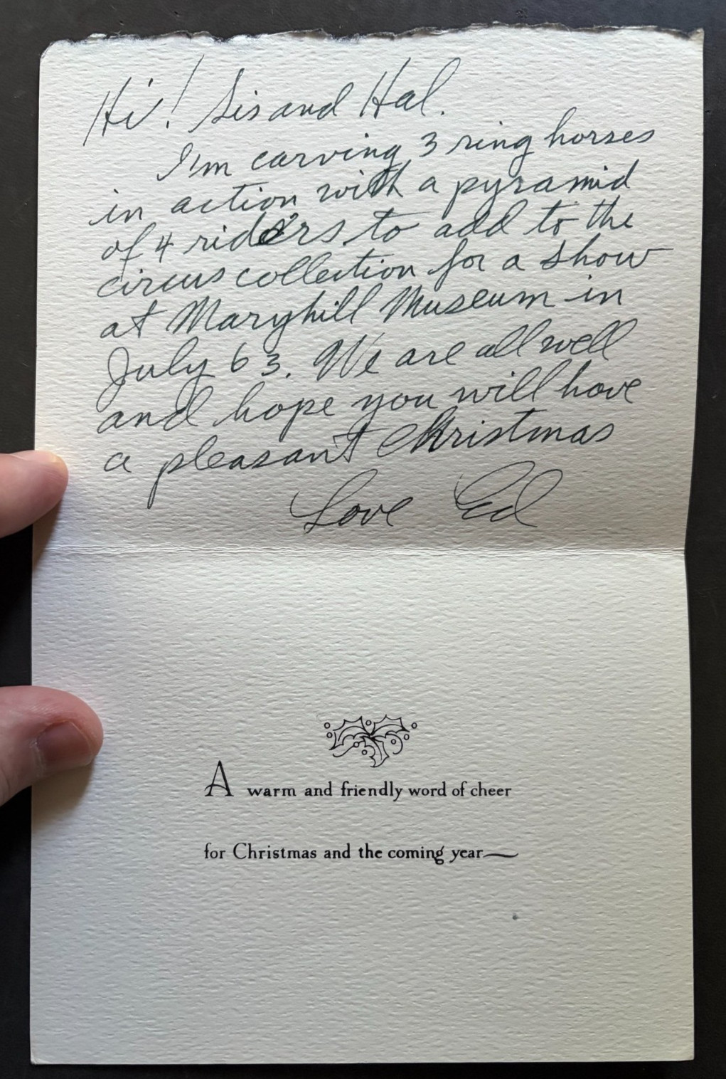 SIGNED by E. B. Quigley 1962 Christmas Card, inscribed by the artist VG SIGNED by E. B. Quigley 1962 Christmas Card, inscribed by the artist VG