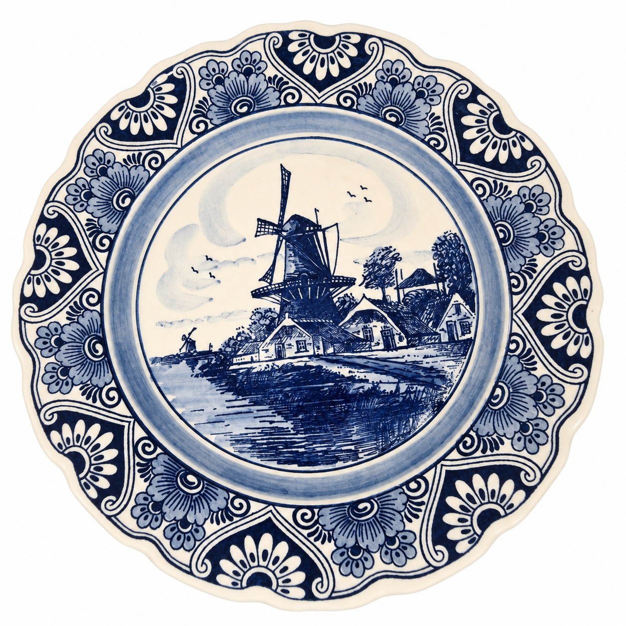 Vintage 1992 Delft Blue Hand Painted Windmill Wall Plate Dutch Made in Holland