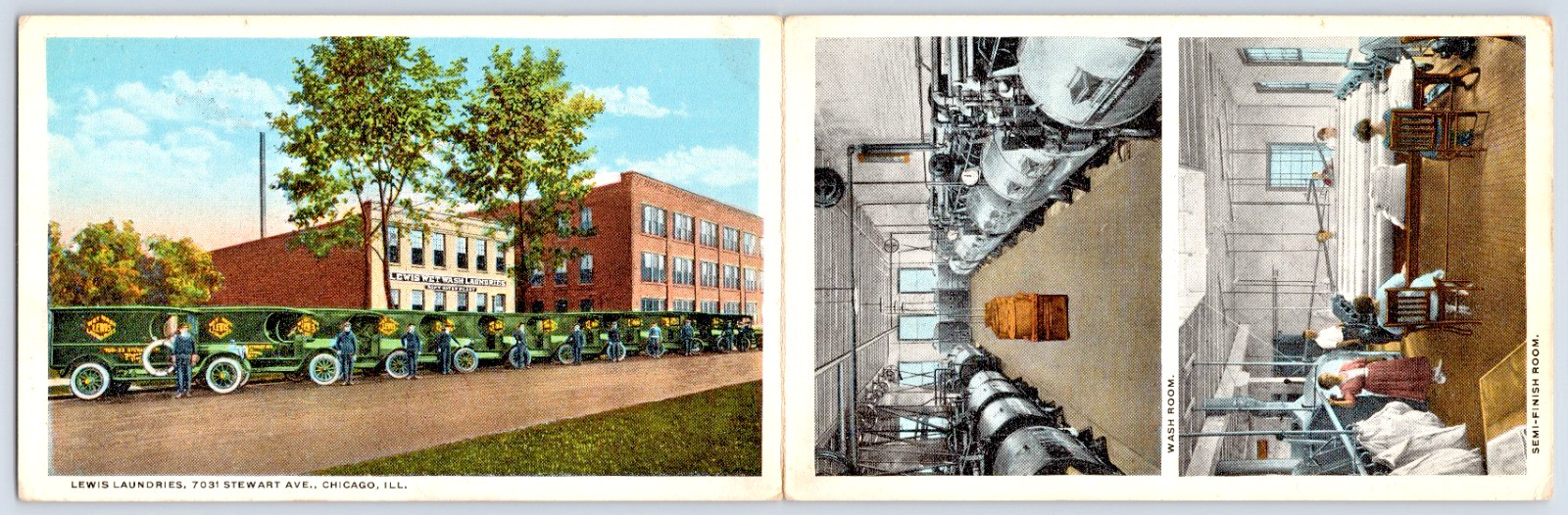 Chicago IL Illinois Lewis Laundries Vintage Bifold Advertising Postcard