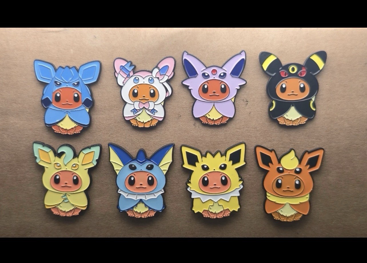 Pokemon Eevee Cosplay as Eeveelutions Enamel Pin Set 8 Pins Poncho Eevee