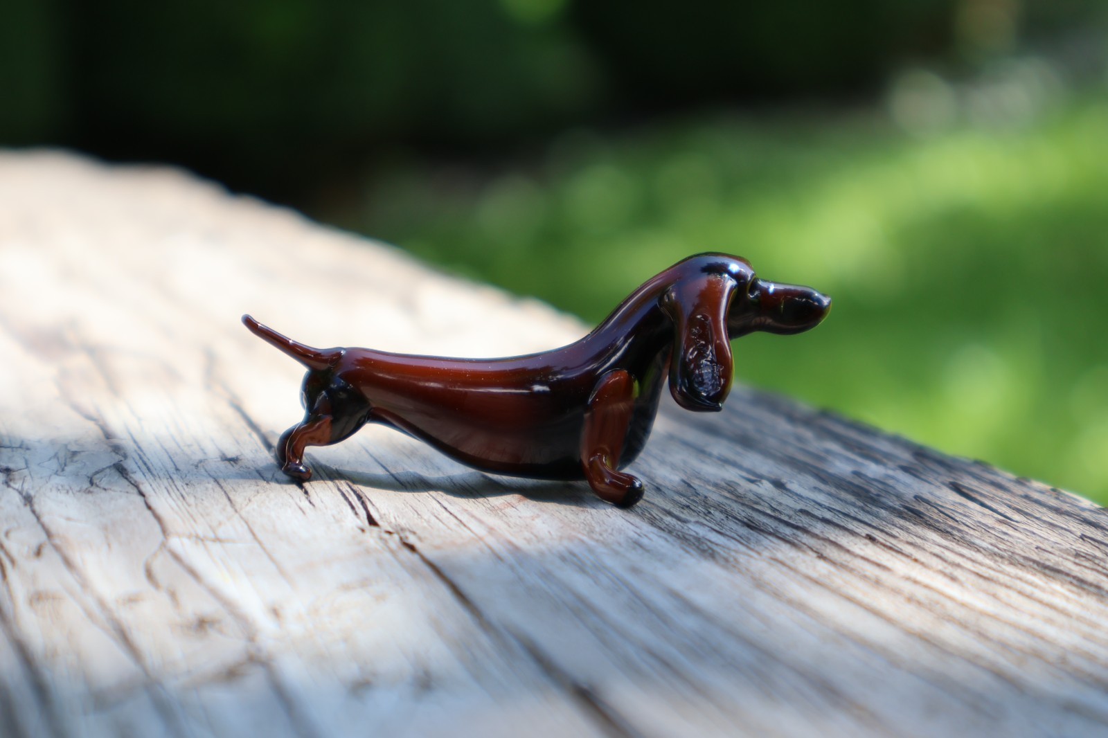 Glass Dachshund Figurine, Hand Blown Wiener Dog Miniature, Lampwork Sausage Dog