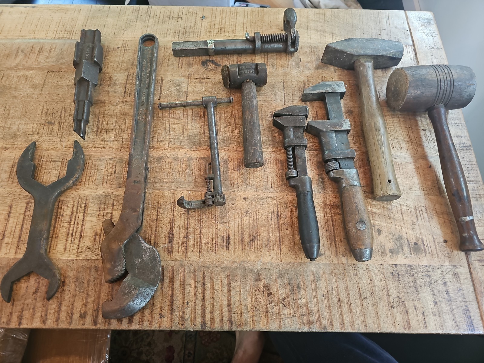 Vintage Coe's Adjustable Wrench Monkey Spud Hammer + Tool lot Plumber Handyman Vintage Coe's Adjustable Wrench Monkey Spud Hammer + Tool lot Plumber Handyman