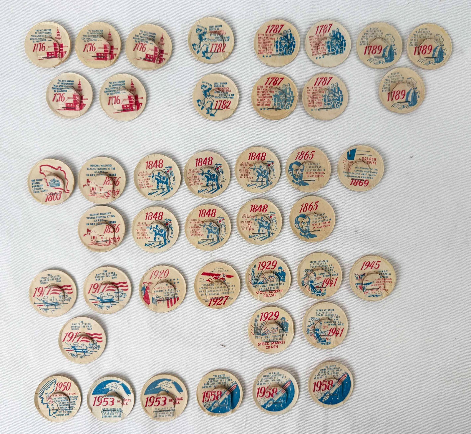 Vintage Milk Bottle Caps / Tops - Patriotic American History Lot - 42 pc War...