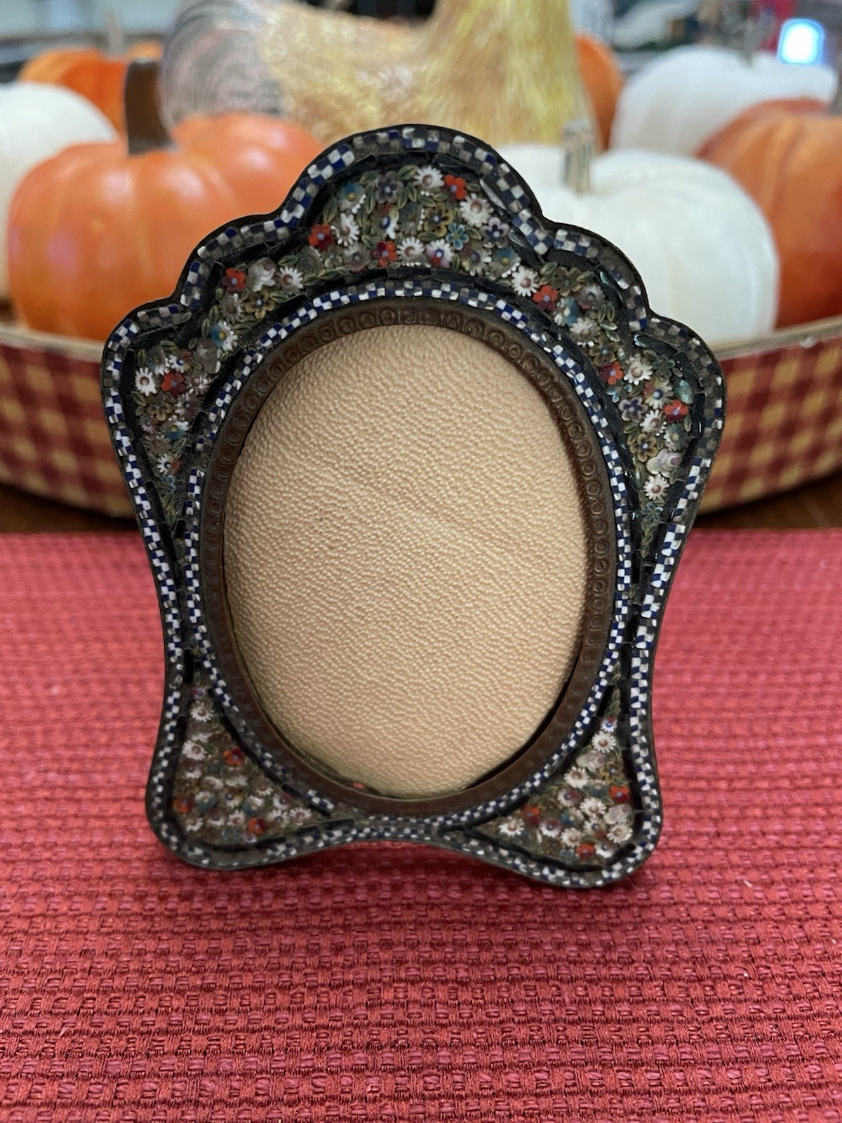 Antique Italian Micro-Mosaic Millefiori Mini Picture Frame Oval w/Stand 3.5x2.5 Antique Italian Micro-Mosaic Millefiori Mini Picture Frame Oval w/Stand 3.5x2.5