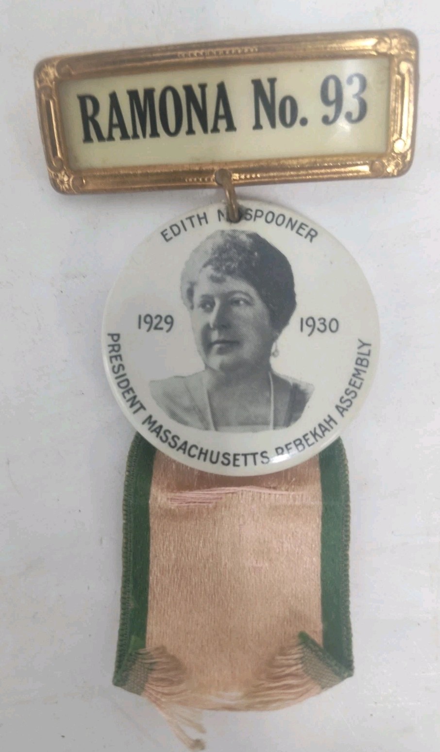 Vintage Edith M Spooner President Massachusetts Rebekah Assembly Pinback