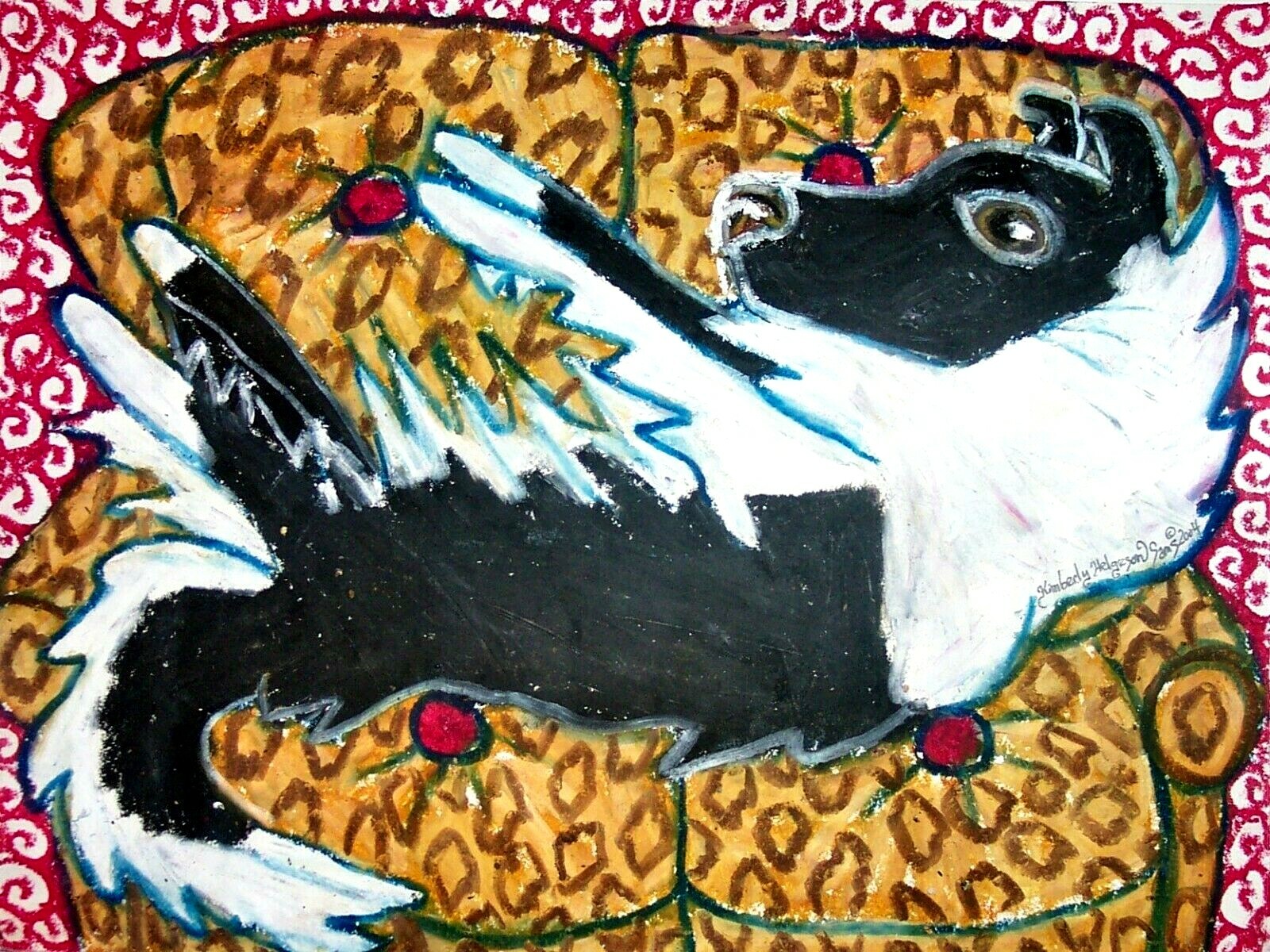 SHELTIE Spot Collectible ACEO PRINT Dog pop folk Art Card 2.5 X 3.5 Bi-Black